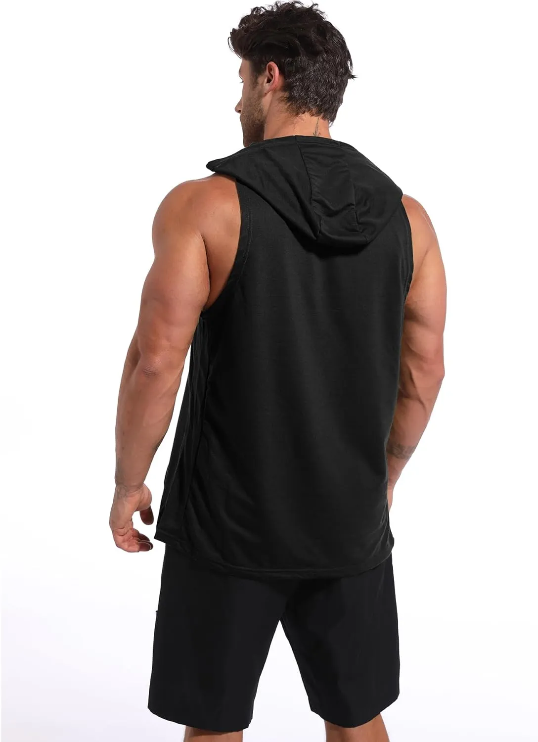 Men's Workout Hooded Tank Tops Gym Sleeveless Hoodies Dry fit Bodybuilding Muscle Cut Off T-Shirt Athletic Vest with Pocket