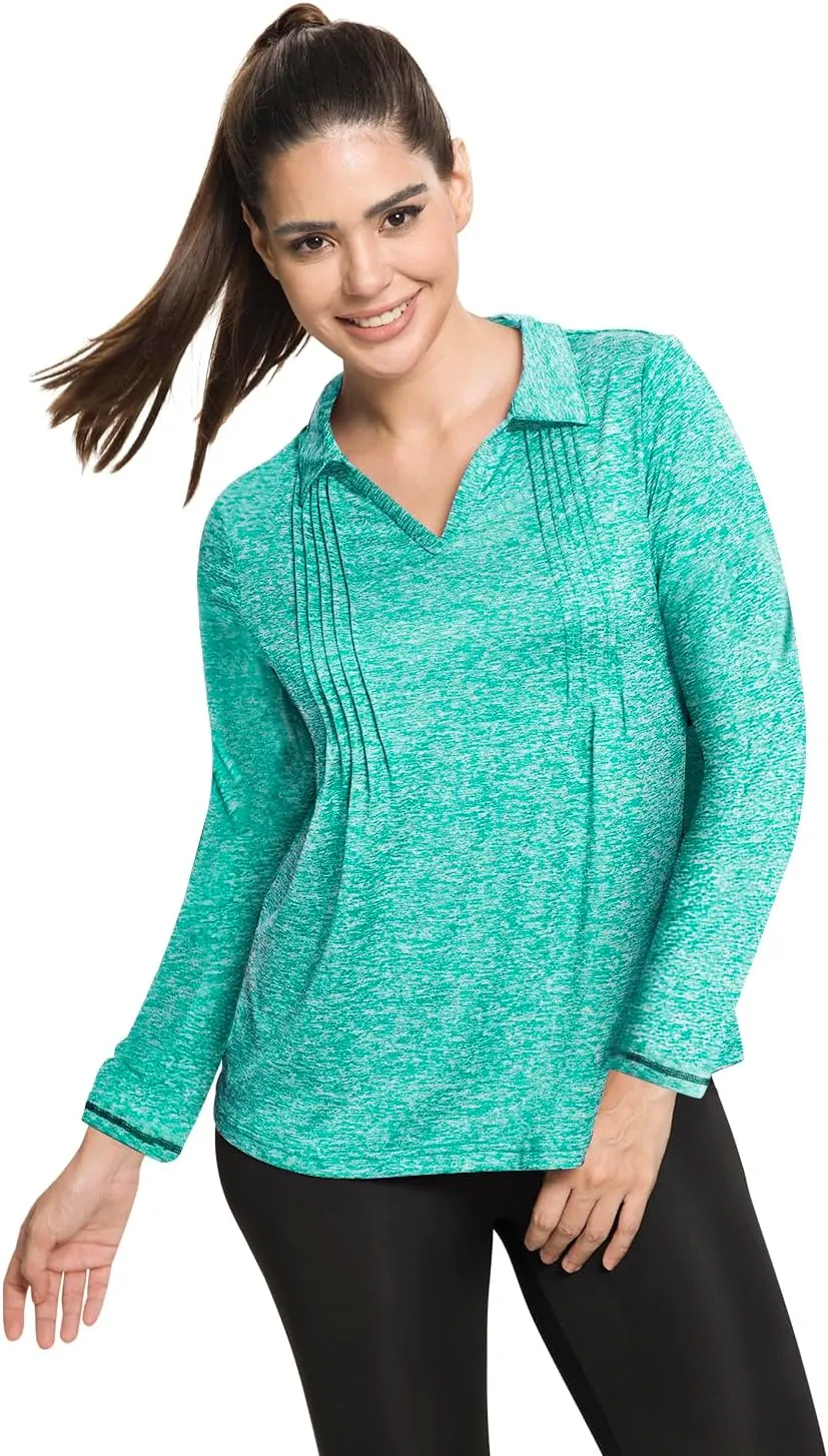 MISS FORTUNE Womens Polo Shirts Loose Fit V Neck Collared Pleated Quick Dry Moisture Wicking Golf Workout Shirts