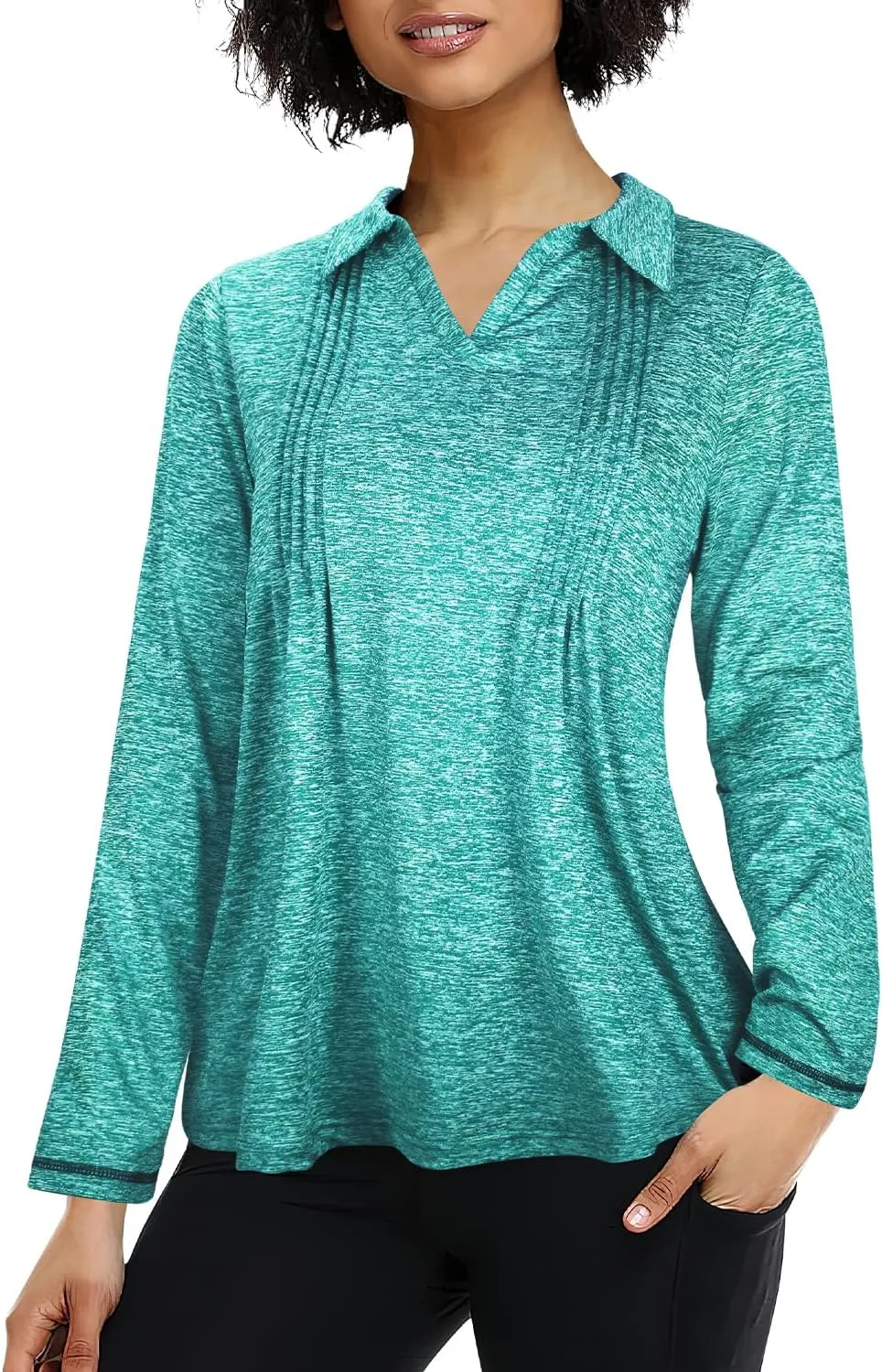 MISS FORTUNE Womens Polo Shirts Loose Fit V Neck Collared Pleated Quick Dry Moisture Wicking Golf Workout Shirts