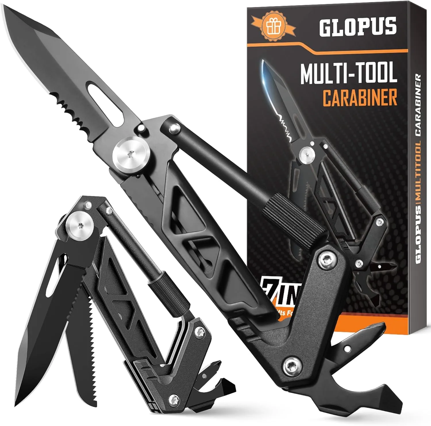 Multitool Carabiner with Pocket Knife, EDC Gear with Folding Knives, Bottle Opener, Window Breaker And Screwdriver, Fishing Gifts for Men Unique, Tactical Survival Gear for Camping And Hiking