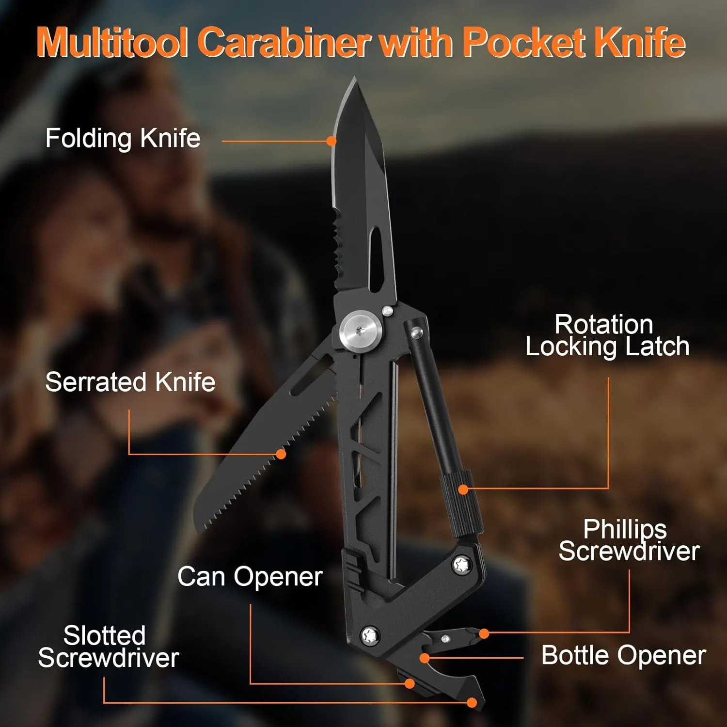 Multitool Carabiner with Pocket Knife, EDC Gear with Folding Knives, Bottle Opener, Window Breaker And Screwdriver, Fishing Gifts for Men Unique, Tactical Survival Gear for Camping And Hiking