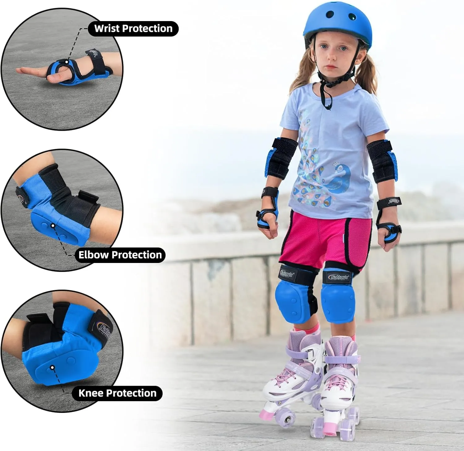 Nattork Knee Pads, Elbow Pads&Wrist Guards for Kids Youth Adults, 6 in 1 Protective Gear Set for Skateboard, Roller Skate, Inline Skates, Cycling and Scooter Boys Girls Age 3-15