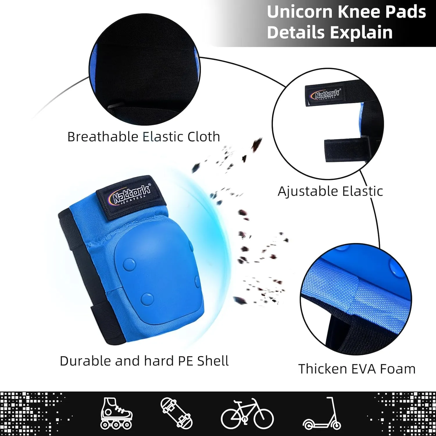 Nattork Knee Pads, Elbow Pads&Wrist Guards for Kids Youth Adults, 6 in 1 Protective Gear Set for Skateboard, Roller Skate, Inline Skates, Cycling and Scooter Boys Girls Age 3-15