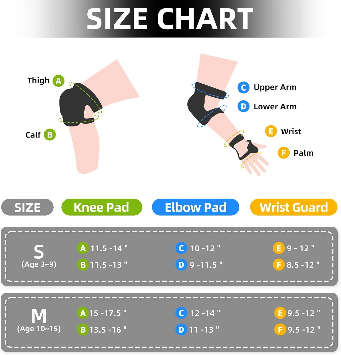 Nattork Knee Pads, Elbow Pads&Wrist Guards for Kids Youth Adults, 6 in 1 Protective Gear Set for Skateboard, Roller Skate, Inline Skates, Cycling and Scooter Boys Girls Age 3-15