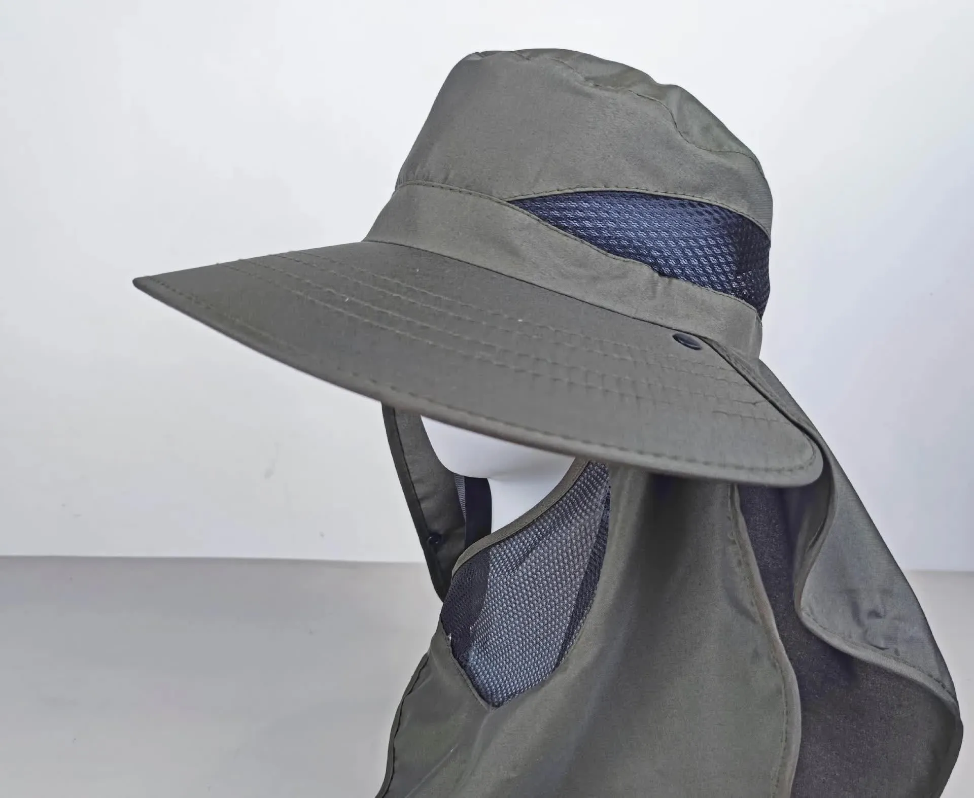 Navy Blue Outdoor UV Protection Hat for Men - Detachable Face & Neck Shield, Large Brim Sun Hat for Fishing, Hiking, and Outdoor Activities