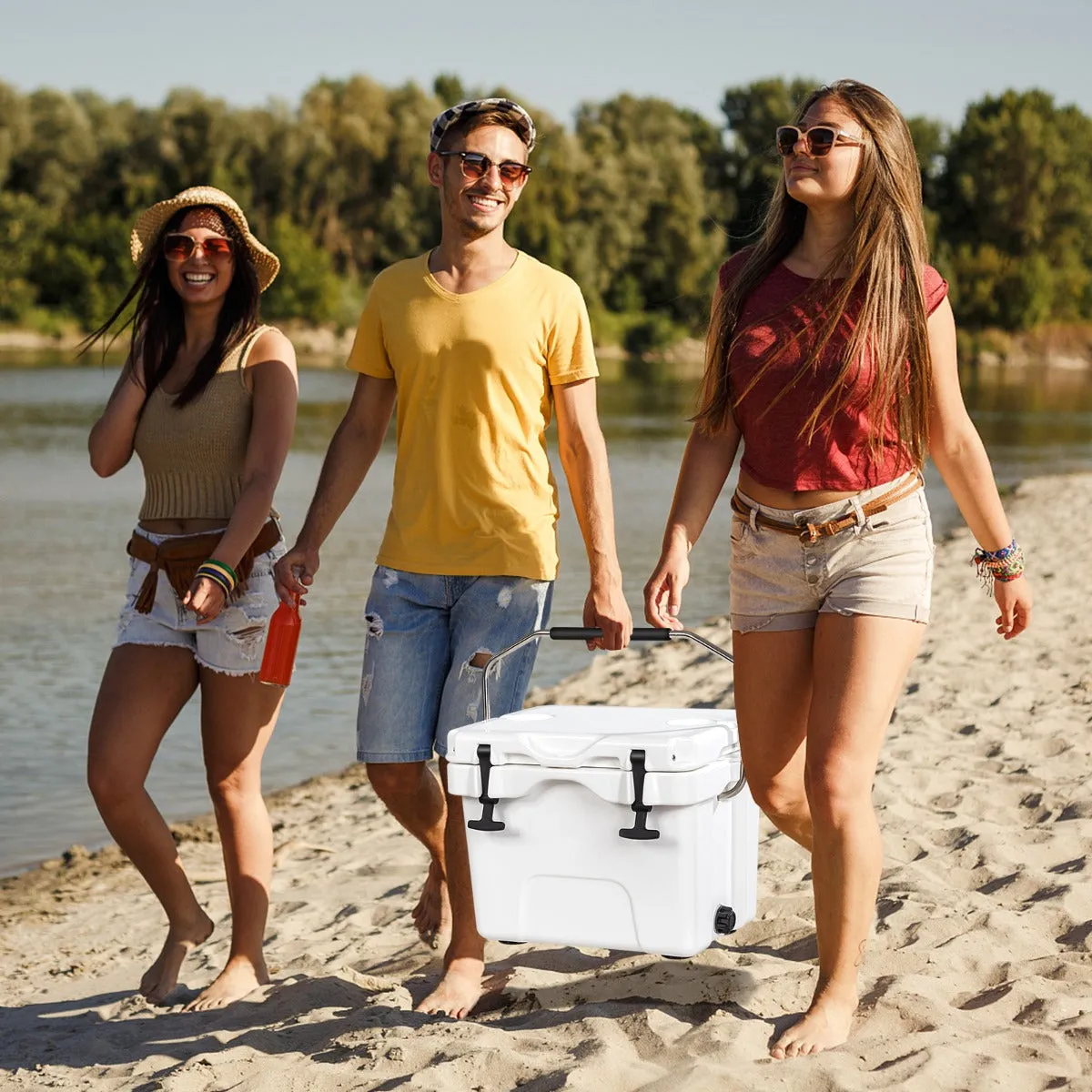 NNECW Portable Ice Chest with Cup Holders for Camping White