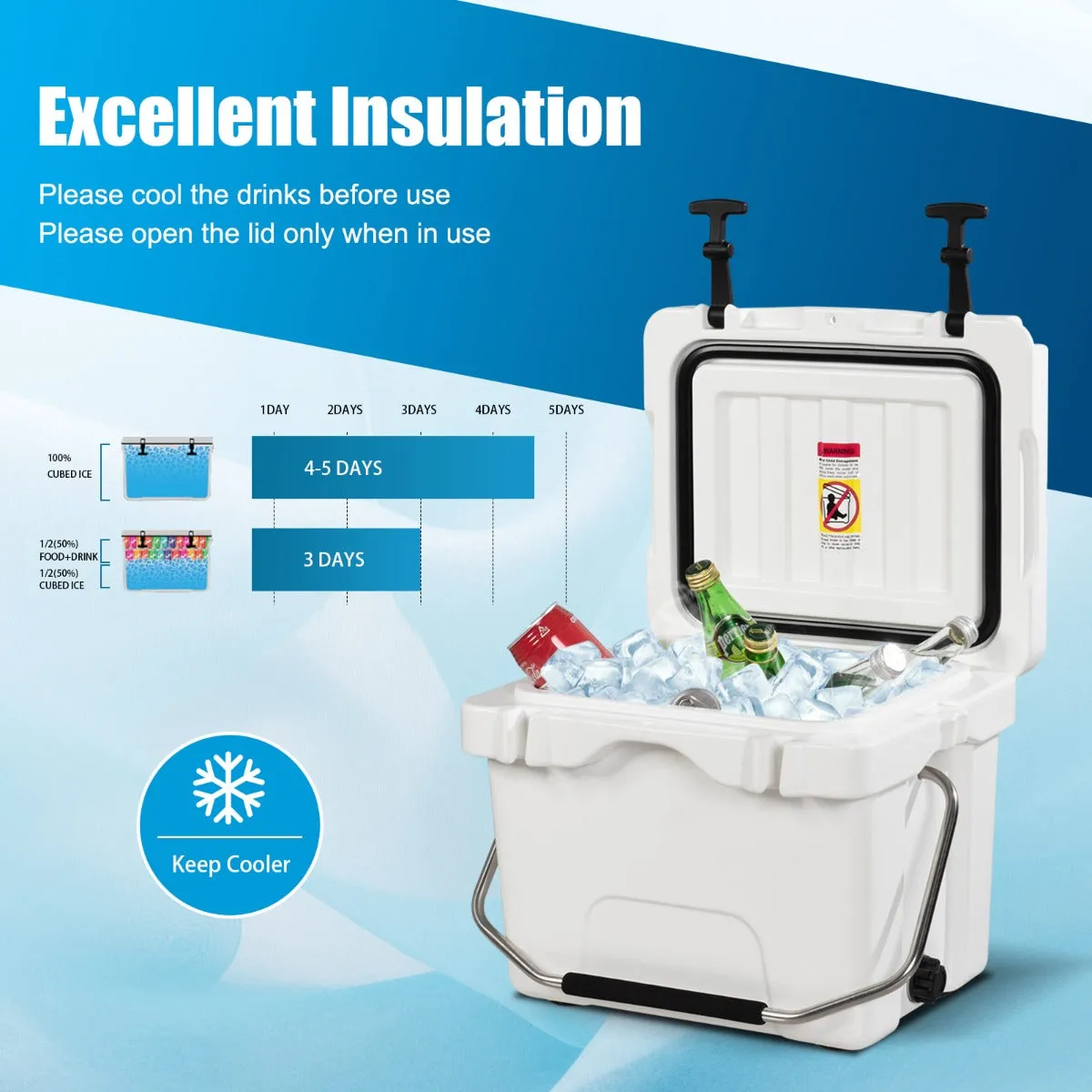 NNECW Portable Ice Chest with Cup Holders for Camping White