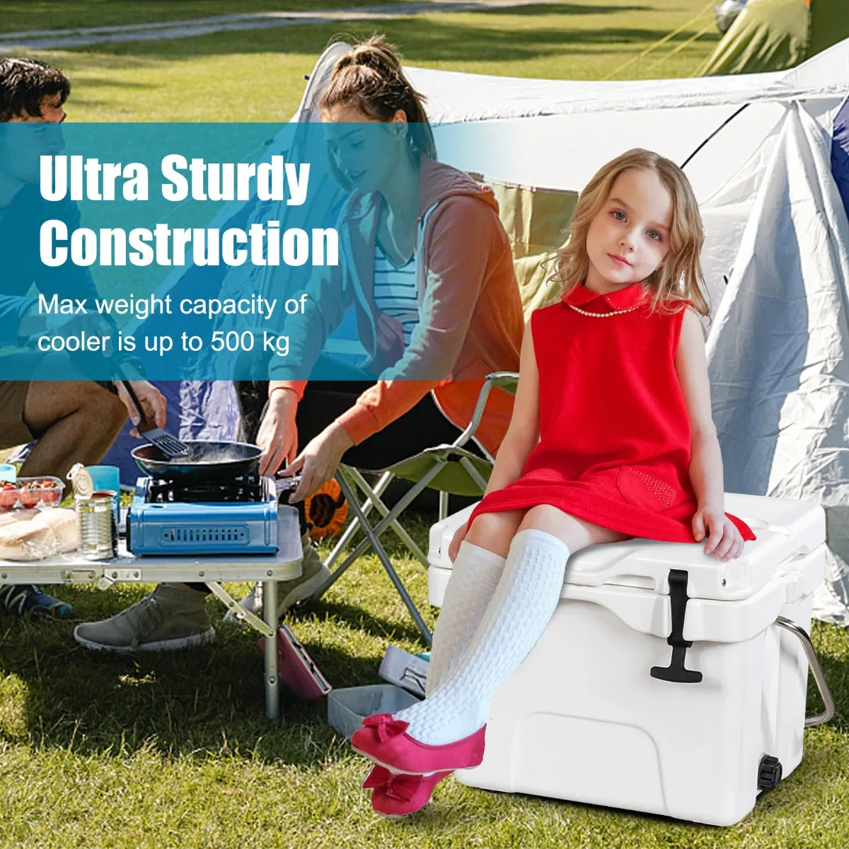 NNECW Portable Ice Chest with Cup Holders for Camping White