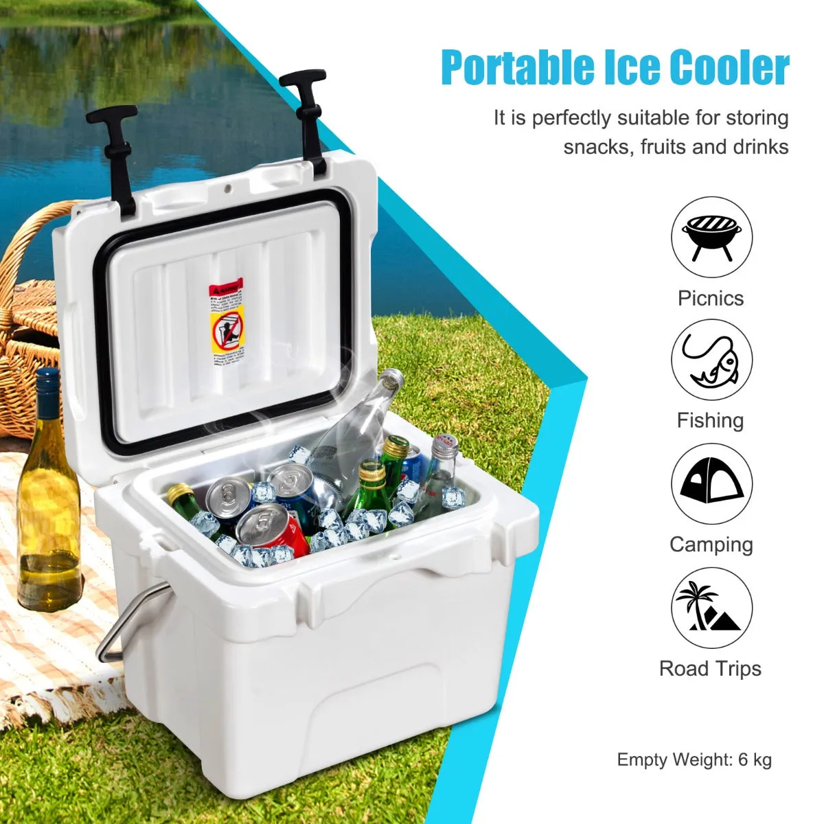 NNECW Portable Ice Chest with Cup Holders for Camping White