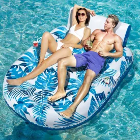 Pool Lounger Floats, Inflatable Pool Floaties Rafts Adult Extra Large Recliner Tanning Lounge Chair Water Floaty with Backrest Footrest Cup Holder for Swimming Pool Beach Lake and Vacation