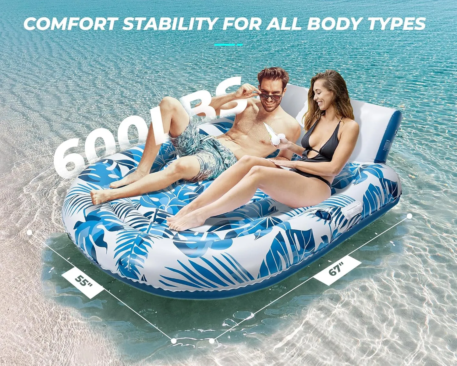 Pool Lounger Floats, Inflatable Pool Floaties Rafts Adult Extra Large Recliner Tanning Lounge Chair Water Floaty with Backrest Footrest Cup Holder for Swimming Pool Beach Lake and Vacation