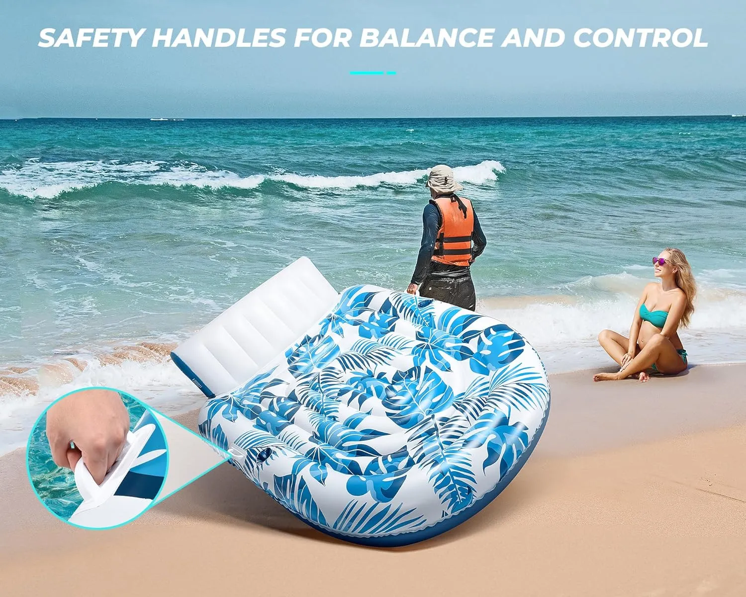 Pool Lounger Floats, Inflatable Pool Floaties Rafts Adult Extra Large Recliner Tanning Lounge Chair Water Floaty with Backrest Footrest Cup Holder for Swimming Pool Beach Lake and Vacation