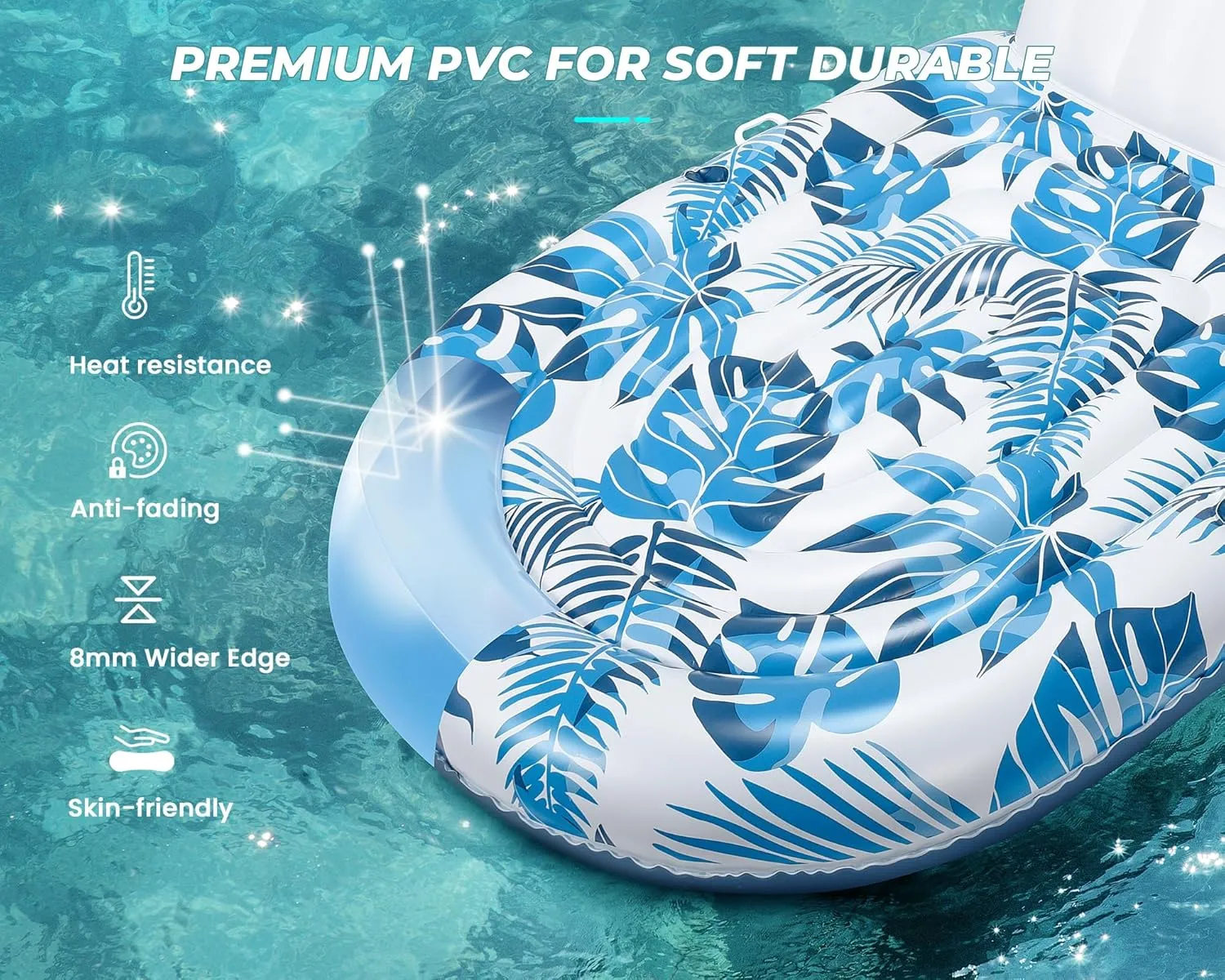 Pool Lounger Floats, Inflatable Pool Floaties Rafts Adult Extra Large Recliner Tanning Lounge Chair Water Floaty with Backrest Footrest Cup Holder for Swimming Pool Beach Lake and Vacation