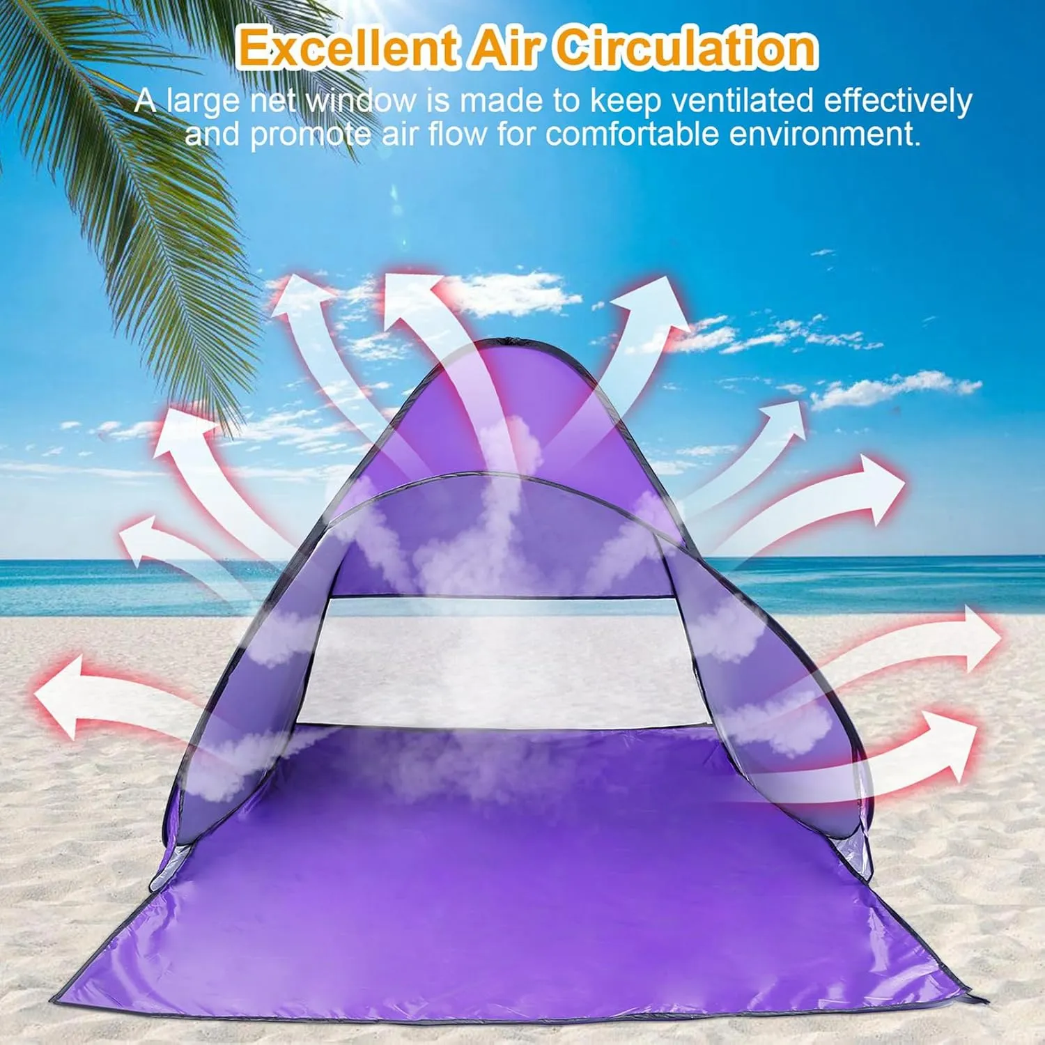 Pop Up Beach Tent for 2-3 Person, UPF50  Anti-UV Sun Shelter w/Storage Bag, Portable Waterproof Instant Sun Shade Canopy for Outdoor Beach Camping Hiking Travel Family, Purple
