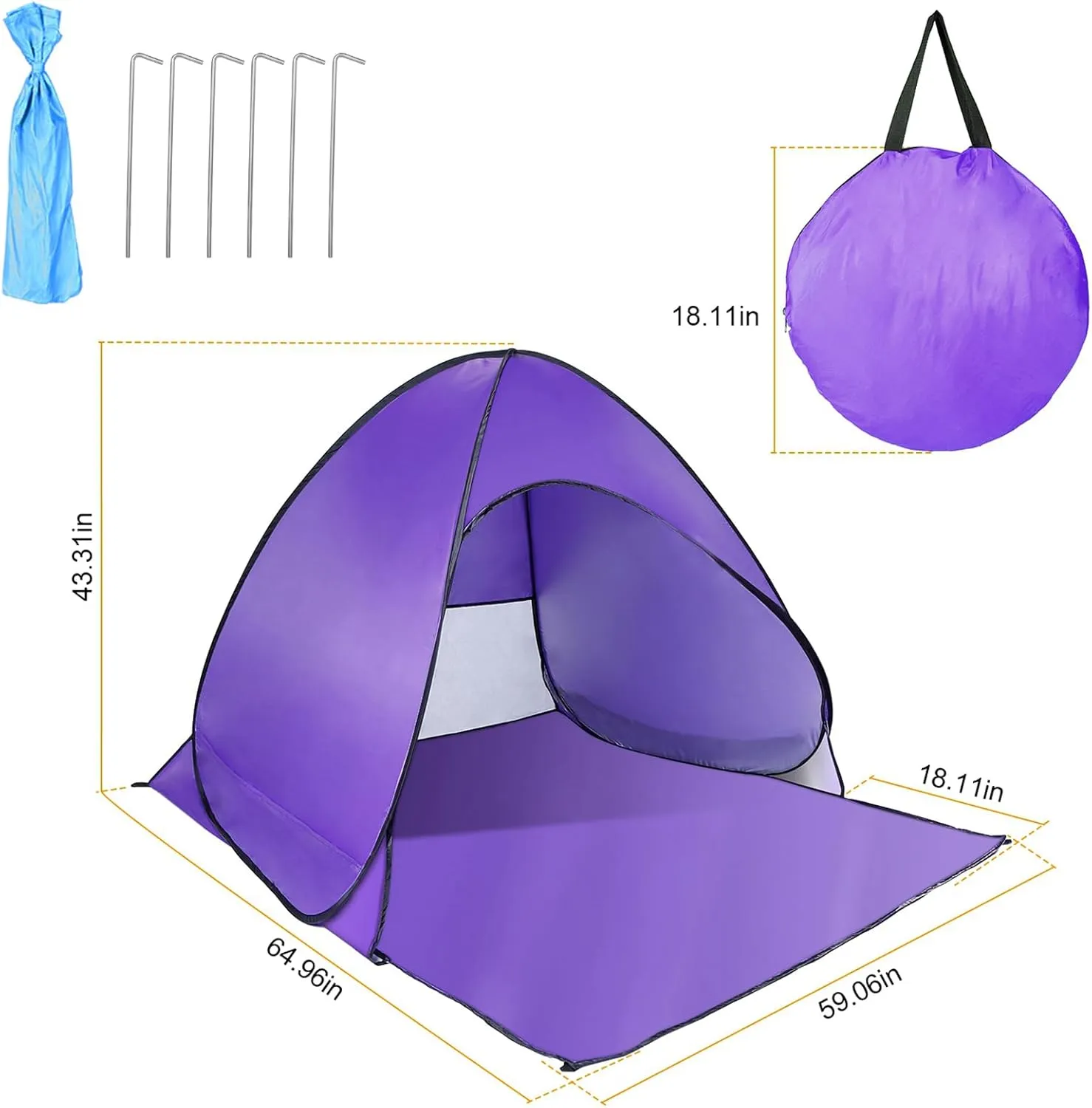 Pop Up Beach Tent for 2-3 Person, UPF50  Anti-UV Sun Shelter w/Storage Bag, Portable Waterproof Instant Sun Shade Canopy for Outdoor Beach Camping Hiking Travel Family, Purple