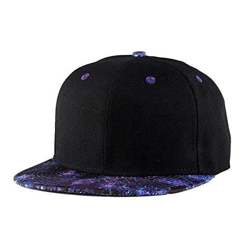 Purple Galaxy Snapback Unisex Hat Hip Hop Plaid Flat Bill Brim Adjustable Baseball Cap