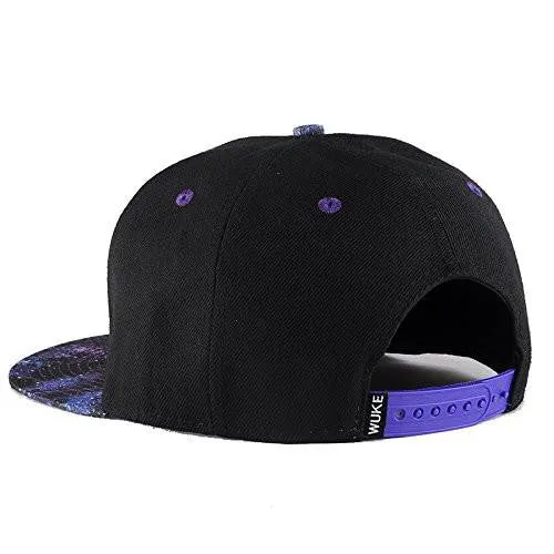 Purple Galaxy Snapback Unisex Hat Hip Hop Plaid Flat Bill Brim Adjustable Baseball Cap