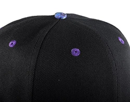 Purple Galaxy Snapback Unisex Hat Hip Hop Plaid Flat Bill Brim Adjustable Baseball Cap