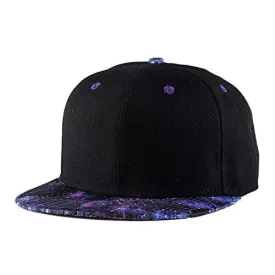 Purple Galaxy Snapback Unisex Hat Hip Hop Plaid Flat Bill Brim Adjustable Baseball Cap