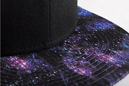 Purple Galaxy Snapback Unisex Hat Hip Hop Plaid Flat Bill Brim Adjustable Baseball Cap