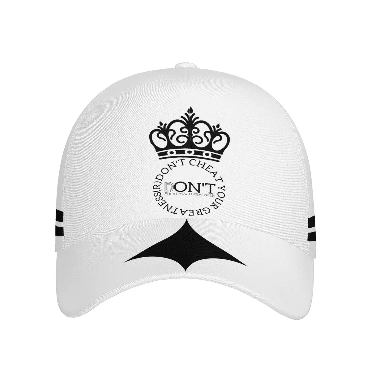 Royalty DON'T D4XV Black Logo, Stripes, Designs  & White Curved Brim Baseball Cap (AOP)
