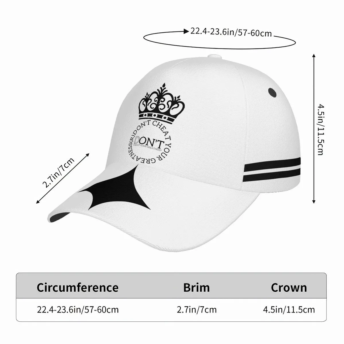 Royalty DON'T D4XV Black Logo, Stripes, Designs  & White Curved Brim Baseball Cap (AOP)