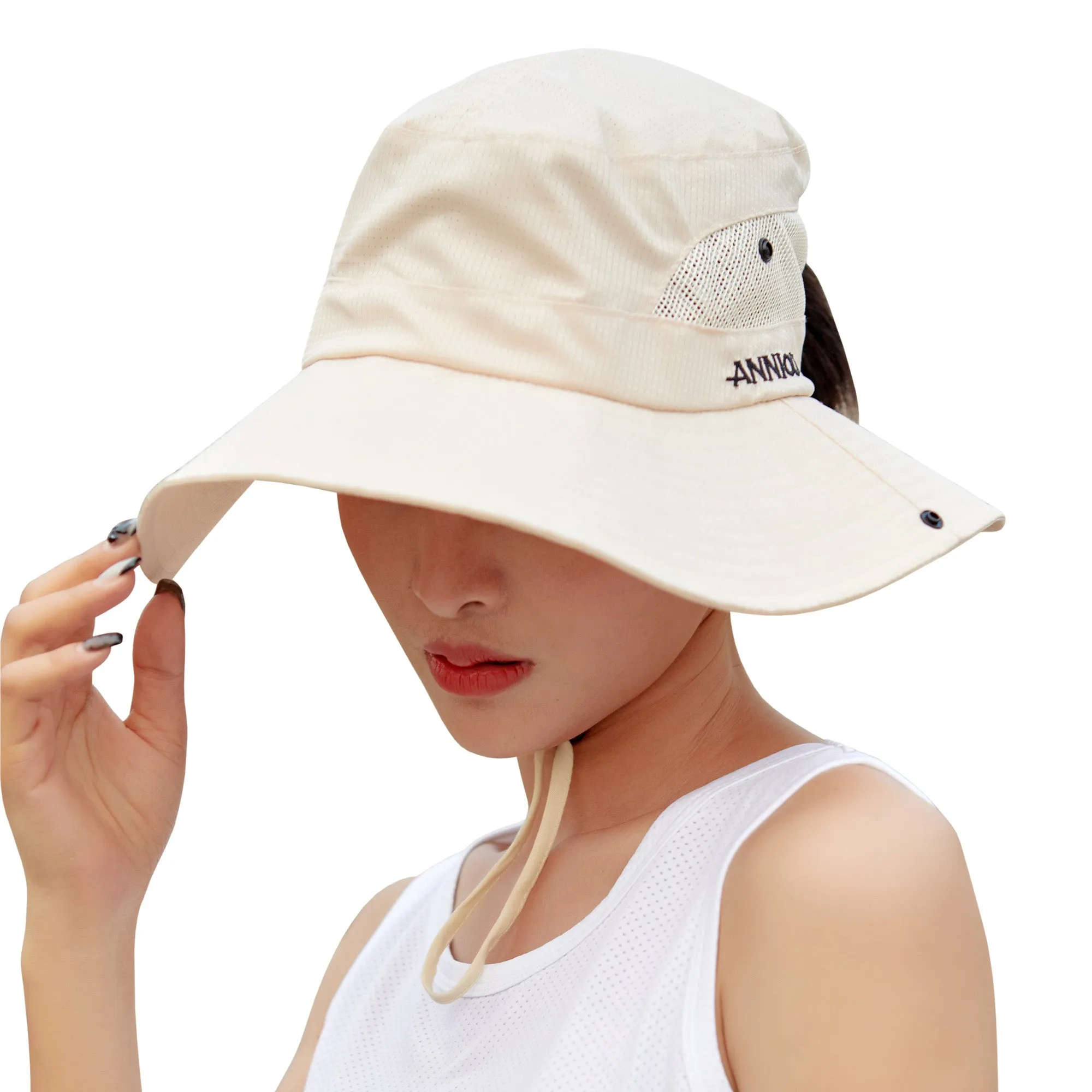 Sidiou Group Anniou Summer Women Hiking Camping Wide Brim Ponytail Fishing Hat UPF40  UV Protection Wide Brim Sun Hat Foldable Mesh Bucket Hat