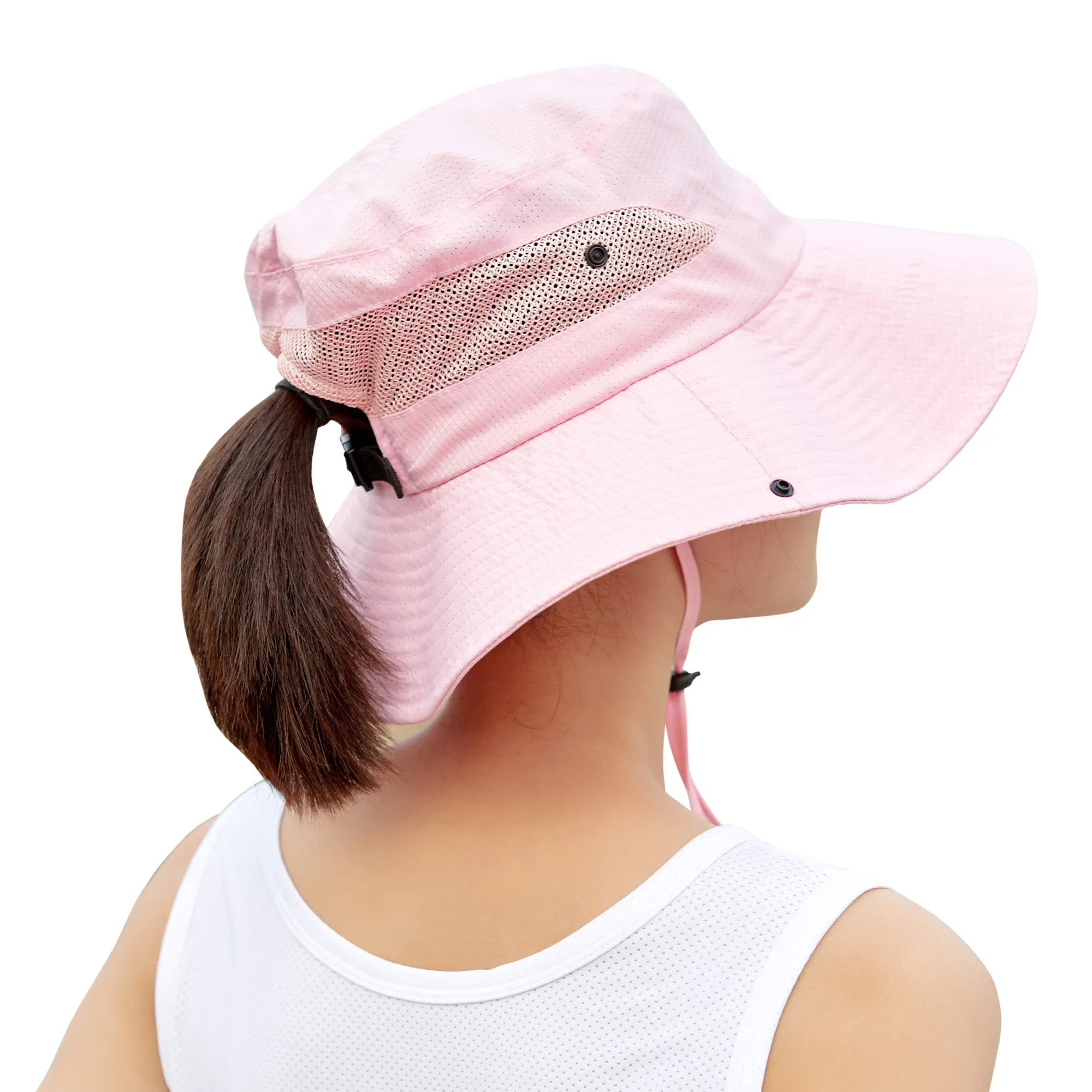 Sidiou Group Anniou Summer Women Hiking Camping Wide Brim Ponytail Fishing Hat UPF40  UV Protection Wide Brim Sun Hat Foldable Mesh Bucket Hat