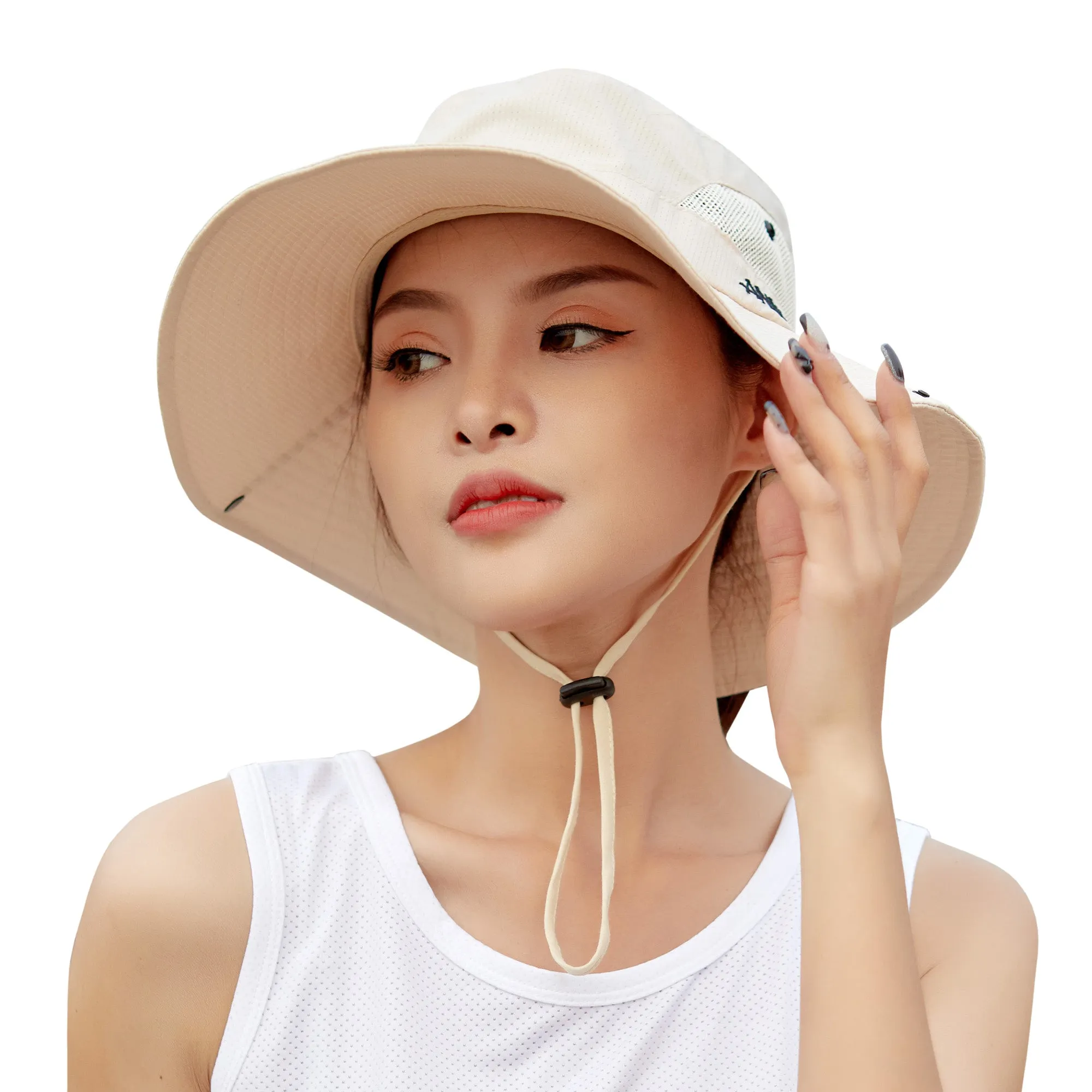 Sidiou Group Anniou Summer Women Hiking Camping Wide Brim Ponytail Fishing Hat UPF40  UV Protection Wide Brim Sun Hat Foldable Mesh Bucket Hat