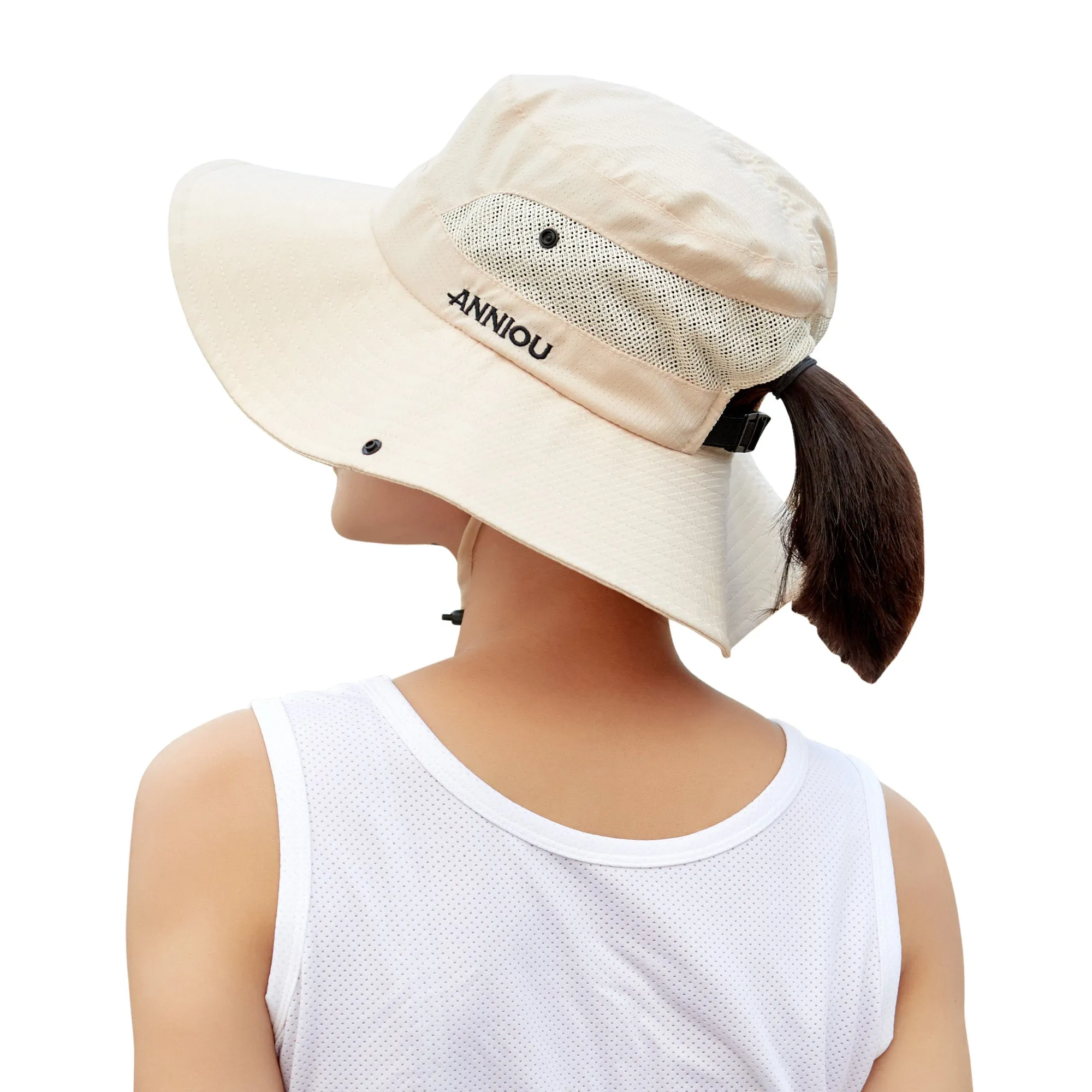 Sidiou Group Anniou Summer Women Hiking Camping Wide Brim Ponytail Fishing Hat UPF40  UV Protection Wide Brim Sun Hat Foldable Mesh Bucket Hat