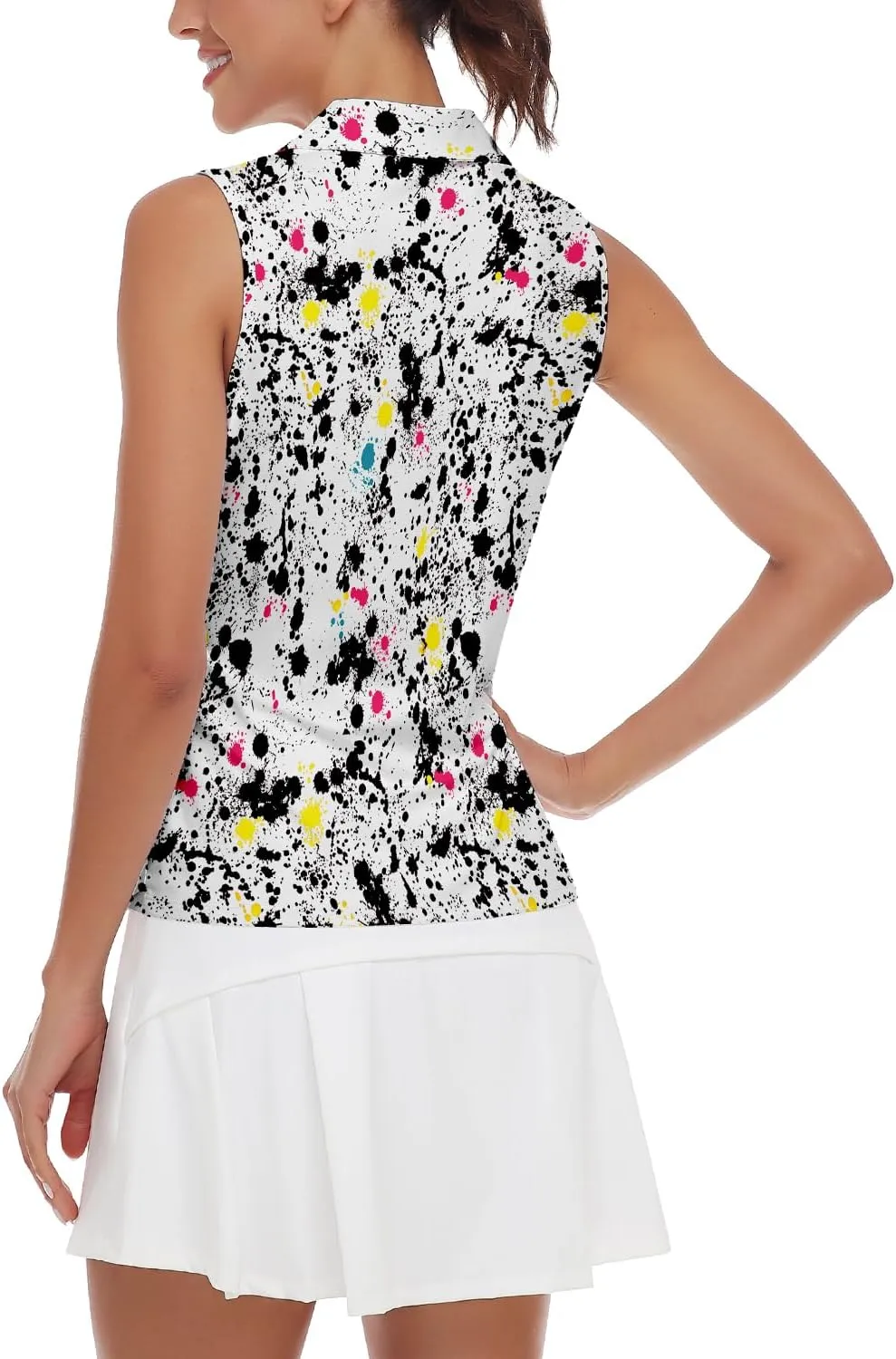 Soneven Women's Sleeveless Golf Top Floral Athletic Golf Wear Moisture Wicking Sleeveless Polo Quick Dry