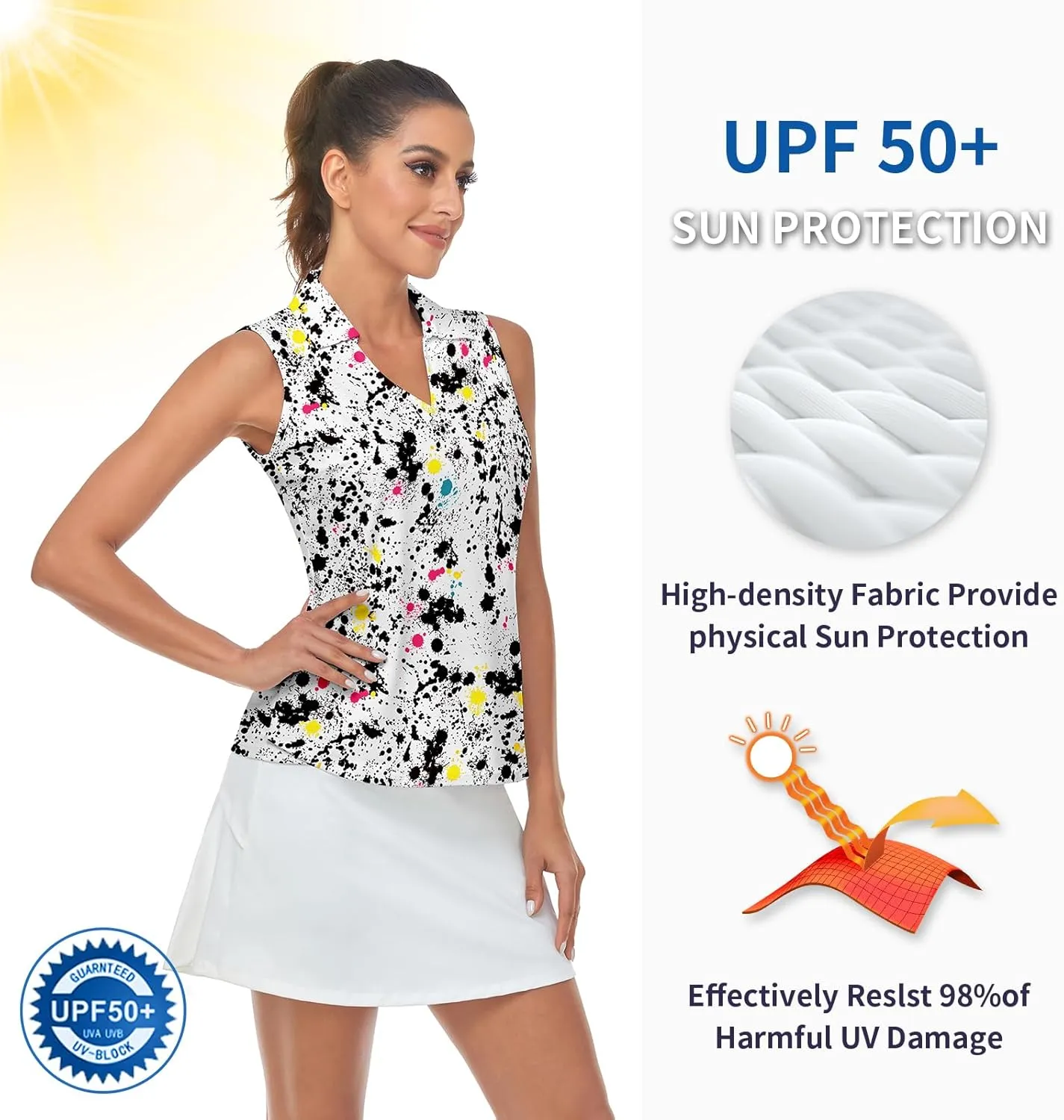 Soneven Women's Sleeveless Golf Top Floral Athletic Golf Wear Moisture Wicking Sleeveless Polo Quick Dry