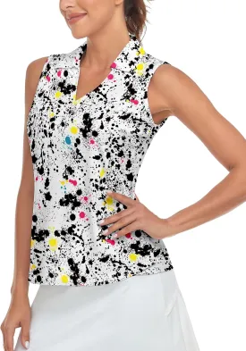 Soneven Women's Sleeveless Golf Top Floral Athletic Golf Wear Moisture Wicking Sleeveless Polo Quick Dry