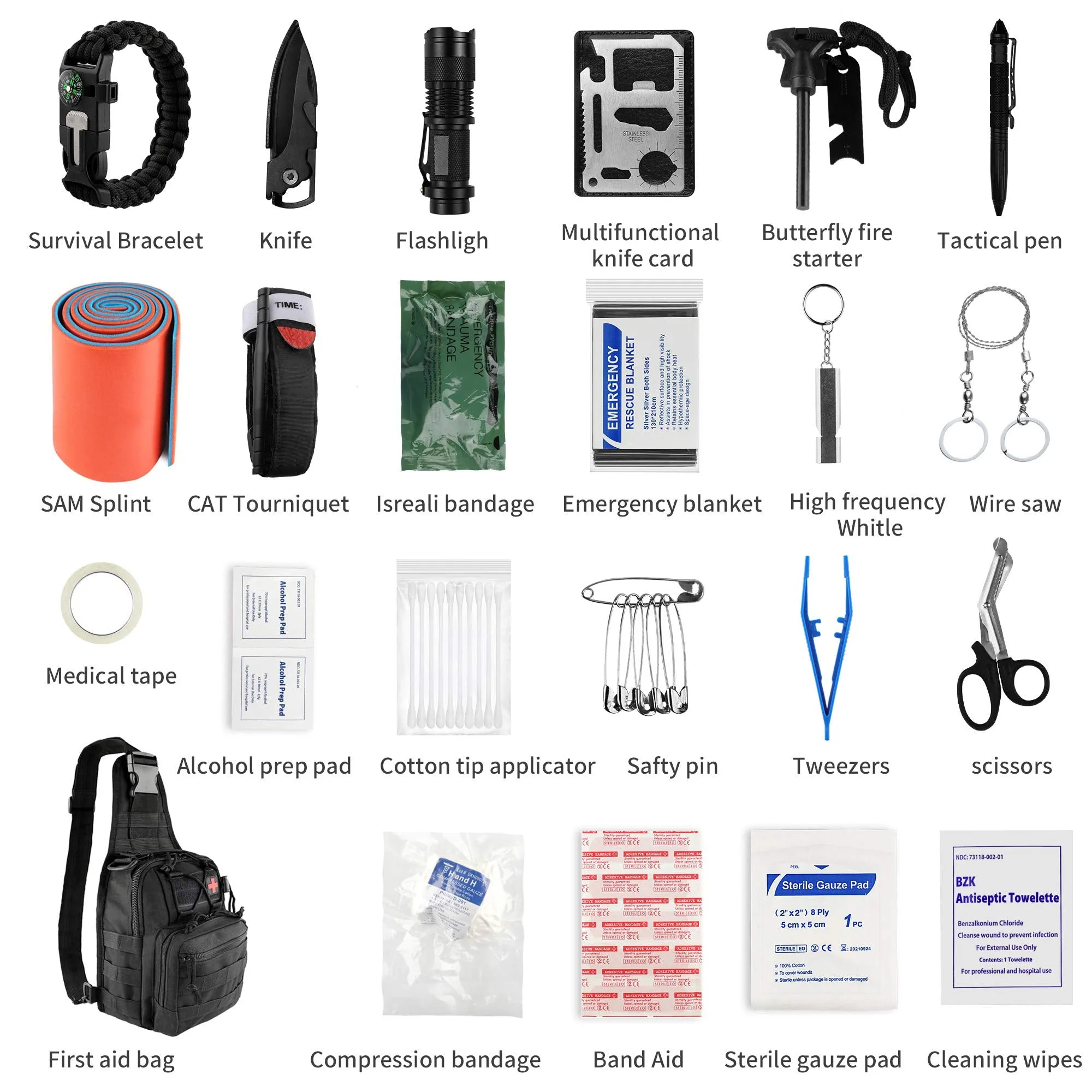 Sun Sante Emergency Trauma Survival First Aid Kit,Military Tactical Sling Rover Shoulder Bag Pack, IFAK EDC Molle System Outdoor Gear for Camping Boat Hunting Hiking Home Car Earthquake and Adventures