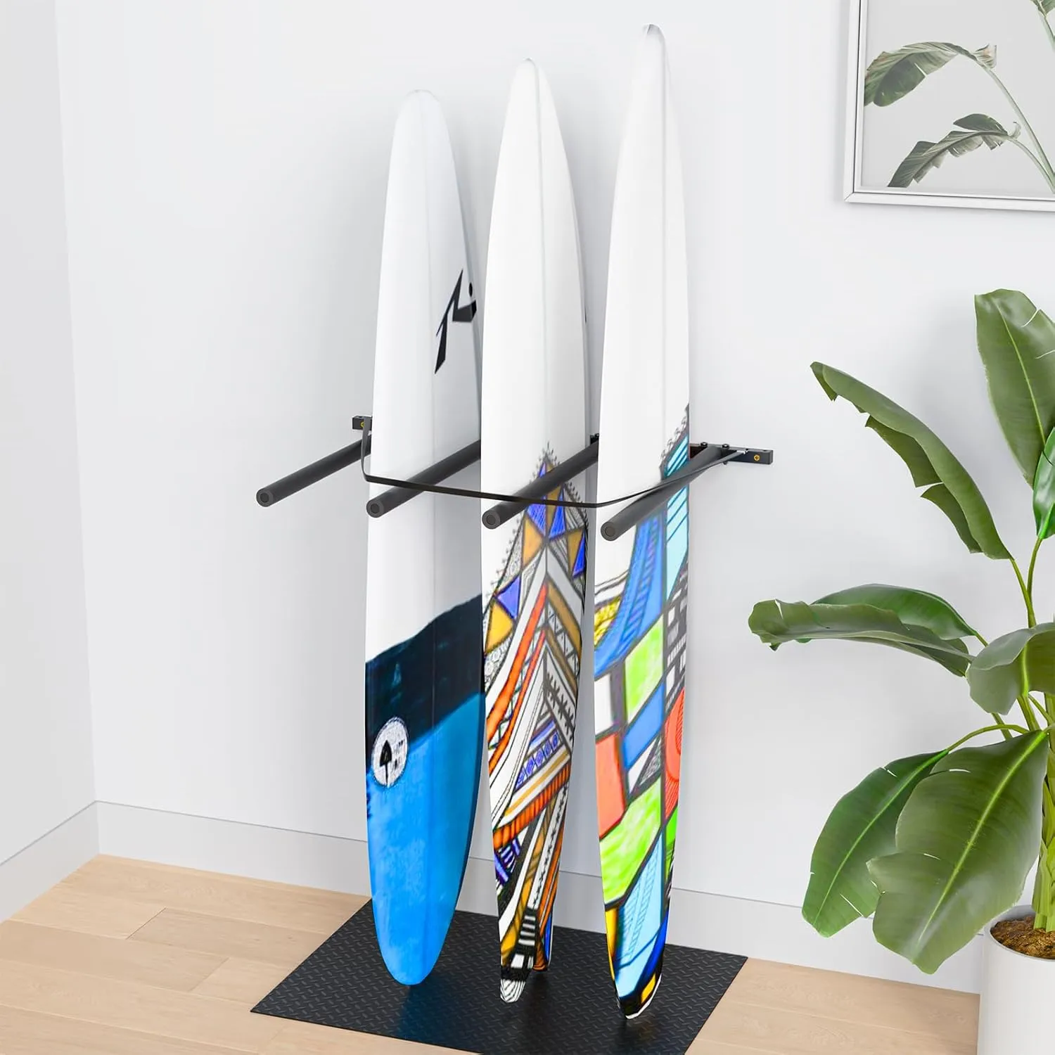 Surfboard Wall Mount - Vertical 4/6 Arms Storage with Rubber Mat, Paddle Rack for SUP, Ski, Skateboards