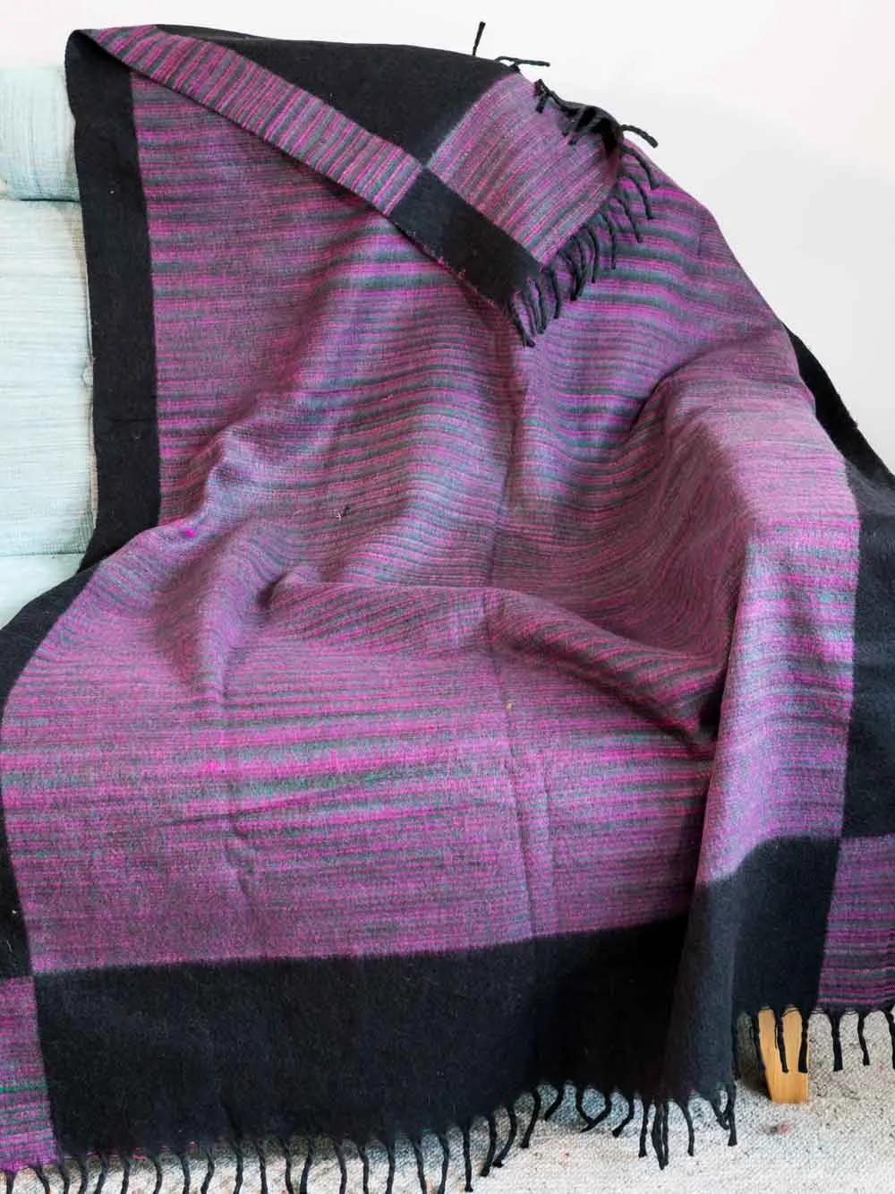 Thick Nepalese Blanket, Black & Purple
