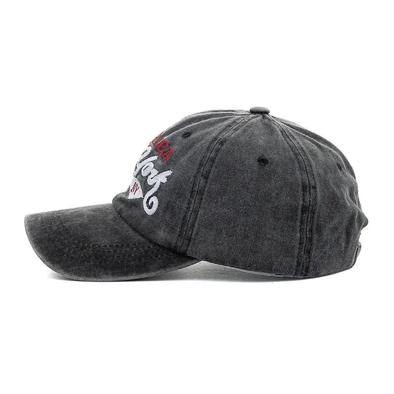 Unisex Washed Cotton Cap Letter Embroidery Vintage Baseball Cap Men Women Adjustable Casual Outdoor Streetwear Sports Hat
