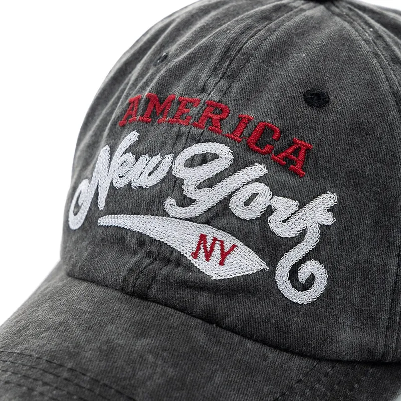 Unisex Washed Cotton Cap Letter Embroidery Vintage Baseball Cap Men Women Adjustable Casual Outdoor Streetwear Sports Hat