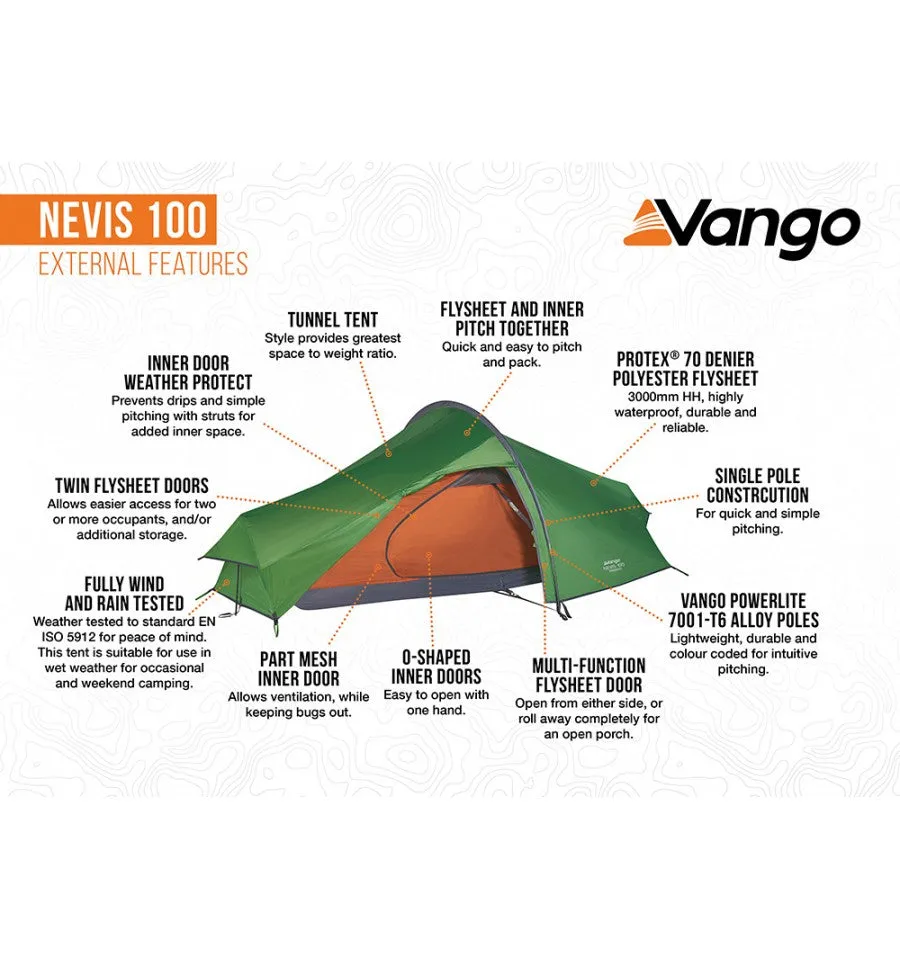 Vango Nevis 100 1-Man Tent, Compact, Lightweight, Easy Pitch, Waterproof