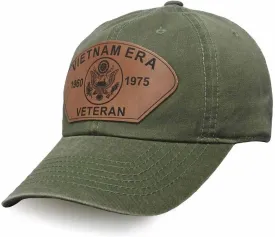 Vietnam Era Veteran Baseball Cap 1960-1975 with Eagle Insignia On Custom Leather Patch | Vintage O.D. Olive Drab