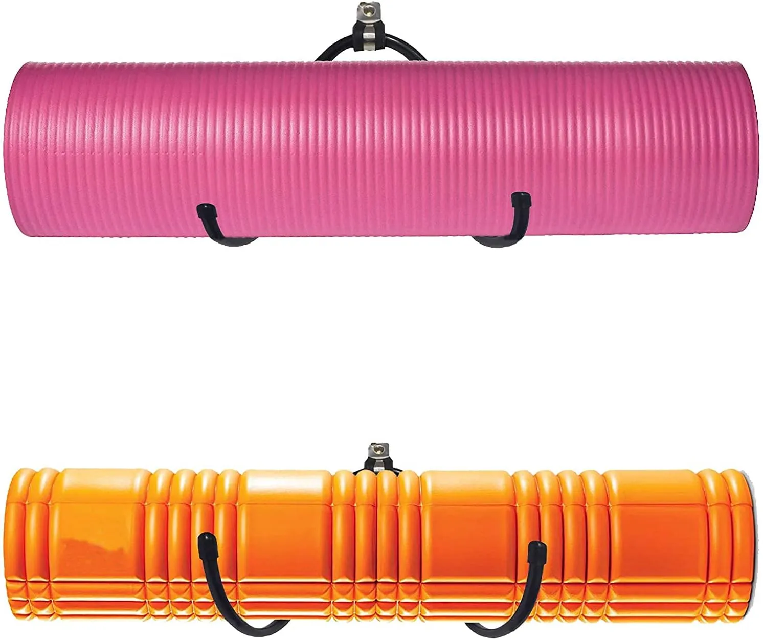 Wall Mount Yoga Mat Foam Roller and Towel Rack Hooks , Exercise Mat Storage Shelf for Hanging Yoga Strap and Resistance Bands at Your Fitness Class or Home Gym, Adjustable Size,Up to 20Lbs - 2 Pack