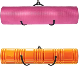 Wall Mount Yoga Mat Foam Roller and Towel Rack Hooks , Exercise Mat Storage Shelf for Hanging Yoga Strap and Resistance Bands at Your Fitness Class or Home Gym, Adjustable Size,Up to 20Lbs - 2 Pack