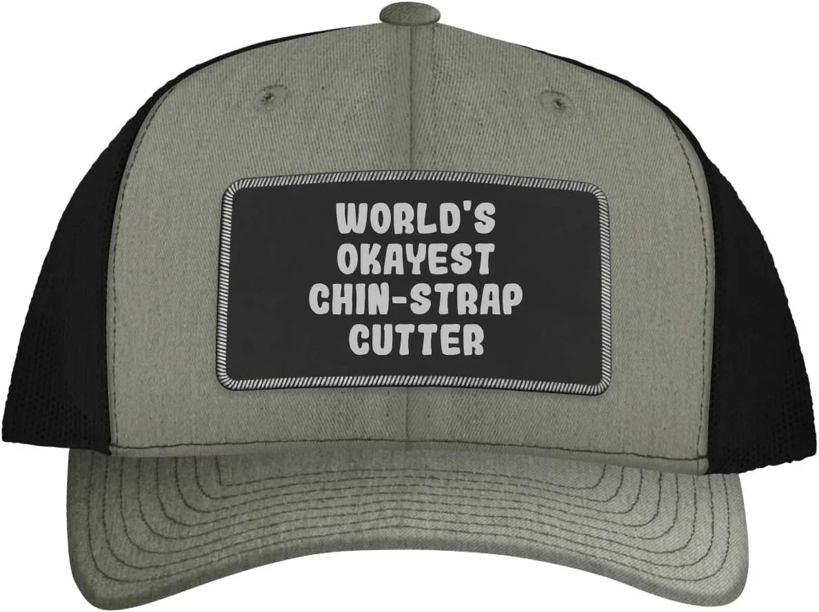 World's Okayest Chin-Strap Cutter - Leather Black Patch Engraved Trucker Hat